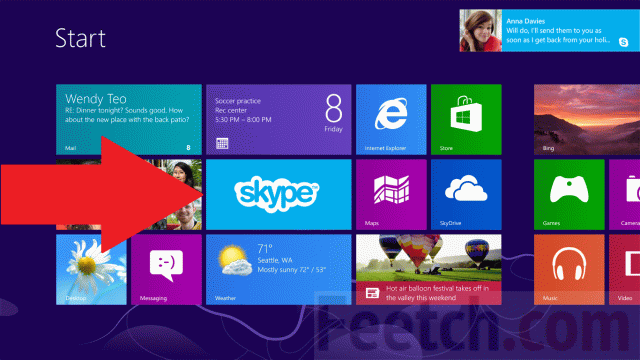 Skype на стартовом экране Windows 8
