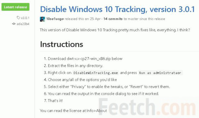 Программа Disable Windows 10 Tracking