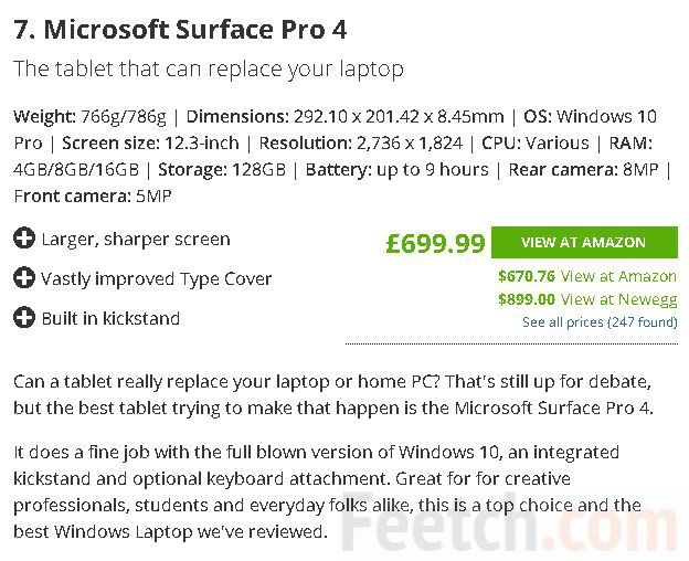 Microsoft Surface Pro 4 занимает 7 место